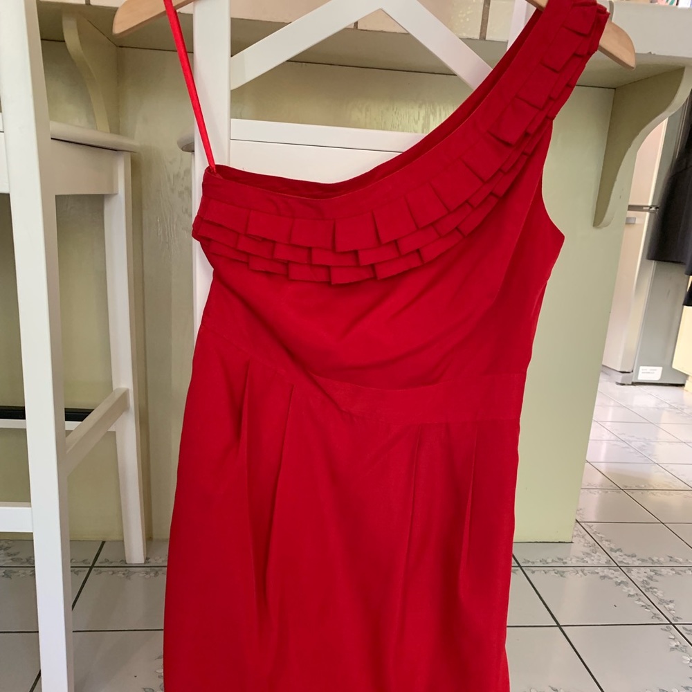 Red one shoulder cocktail dress